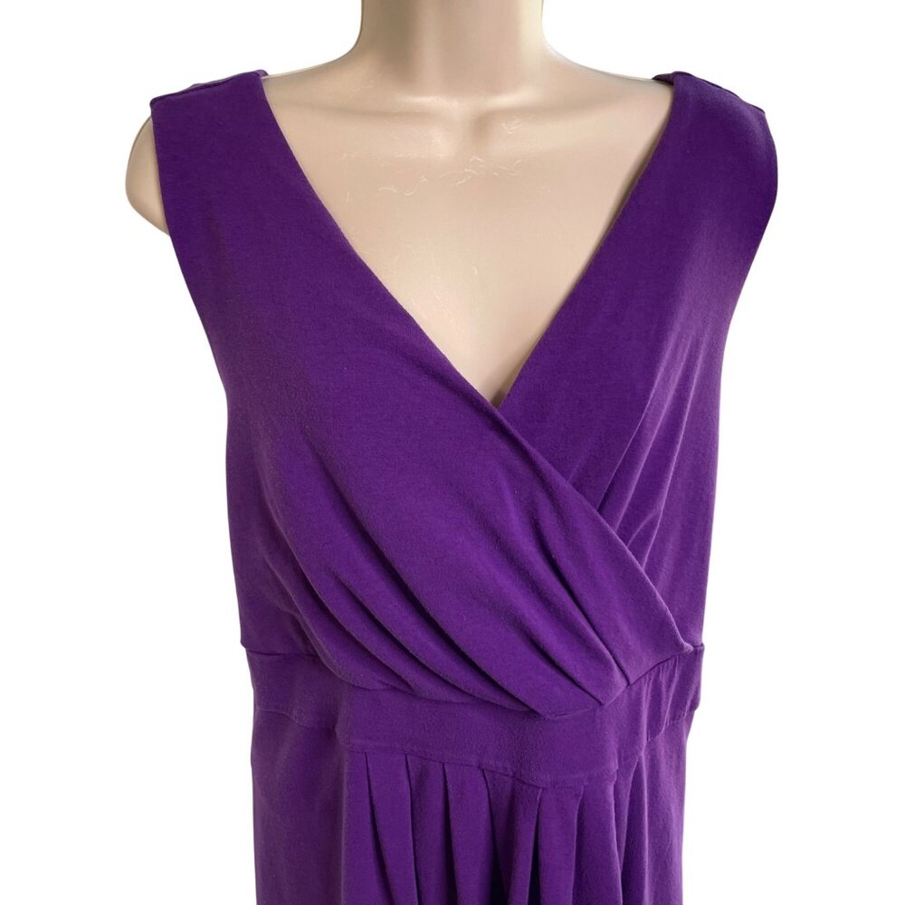 Lands End Purple Sleeveless VNeck Pleated Dress 3X 24W 26W Viscose Blend u - Picture 2 of 10